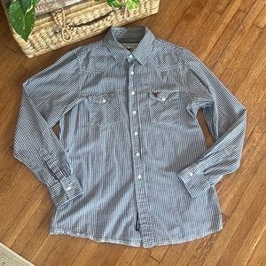 Company 81 blue and white checkered long sleeve button down